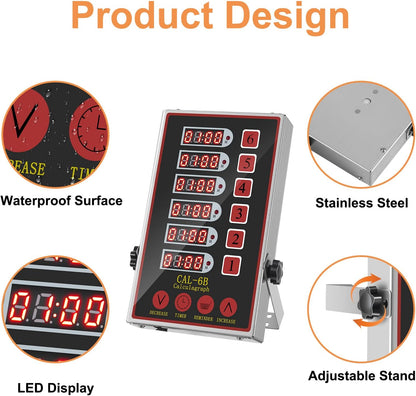 Commercial Kitchen Timer 6 Channel Digital Loud Alarm Cook Timer