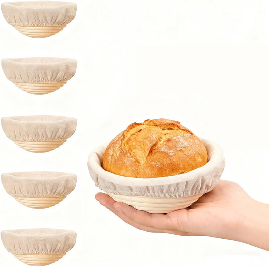 Kcysta 5 Inch Banneton Bread Proofing Basket Set of 5, Mini Sourdough Bread Baking Supplies, Small Banneton Basket Proofing Baskets for Sourdough Bread Baking