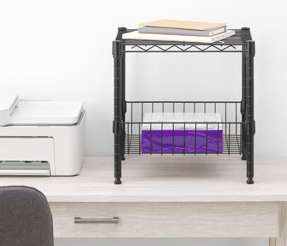 Whitmor 2-Wire Shelving Unit, Metal Storage Shelves, Stacking Shelf with Basket, Easy Assembly Home Organizer for Pantry, Kitchen, Garage, Plant