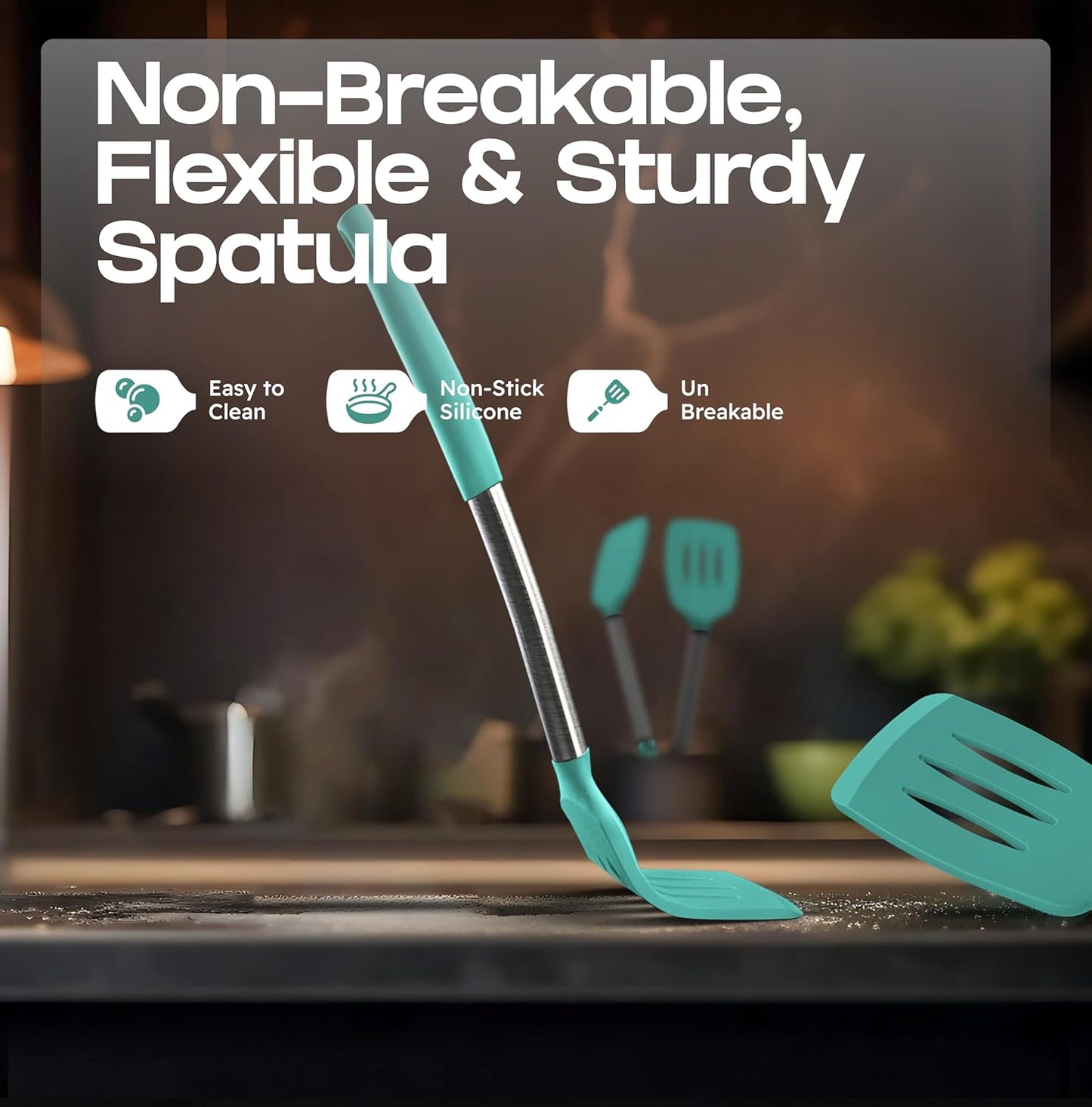 BakeRoyal Silicone Spatula Set - Turner Spatulas Silicone Heat Resistant 600°F - Slotted & Solid Spatula for Cooking Fish, Eggs, Pancakes Flipper – Spatulas for kitchen use – Black