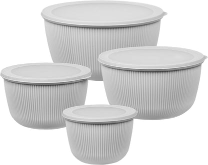 BoxedHome Plastic Mixing Bowls with Lids Set,4.97QT Large Capacity Deep Nesting Bowl,8 Pieces Set BPA-Free Prep Bowls,Dishwasher & Microwave Safe,Beige