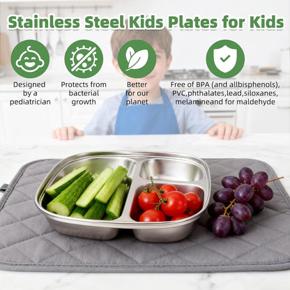 4 Pack Food Storage Containers Plates,Stainless Steel with lids containers,Portion Control Plate, Metal Lunch Tray Dishes,For Meal Prep,Fruit,Snack