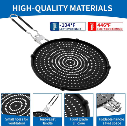 Splatter Screen Compatible with Hexclad,Silicone,12.5 Inches | Heat Resistant,with Folding Handle,Grease-Free Cooking,Dishwasher Safe,12.5 Inches,Black