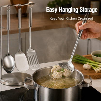 Pleafind 𝟑𝟑% 𝐎𝐅𝐅 Cooking Utensils Set - 4 Pcs Stainless Steel Kitchen Utensils Set with Solid Turner, Slotted Turner, Serving Ladle, Slotted Spoon, Wok Utensils Set with Heat Resistant Handle