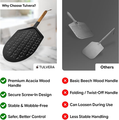 Perforated Pizza Peel, 12 Inch Pizza Spatula with Wood Handle, Metal Paddle