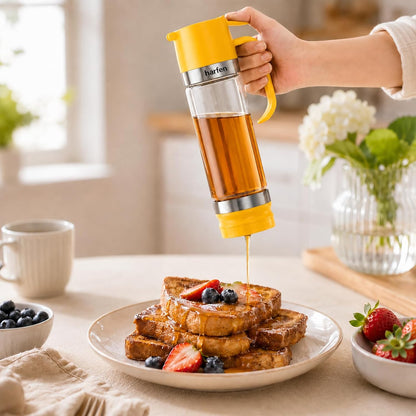 No Drip Glass Honey Dispenser - 9oz Leak Proof Syrup Container with Trigger