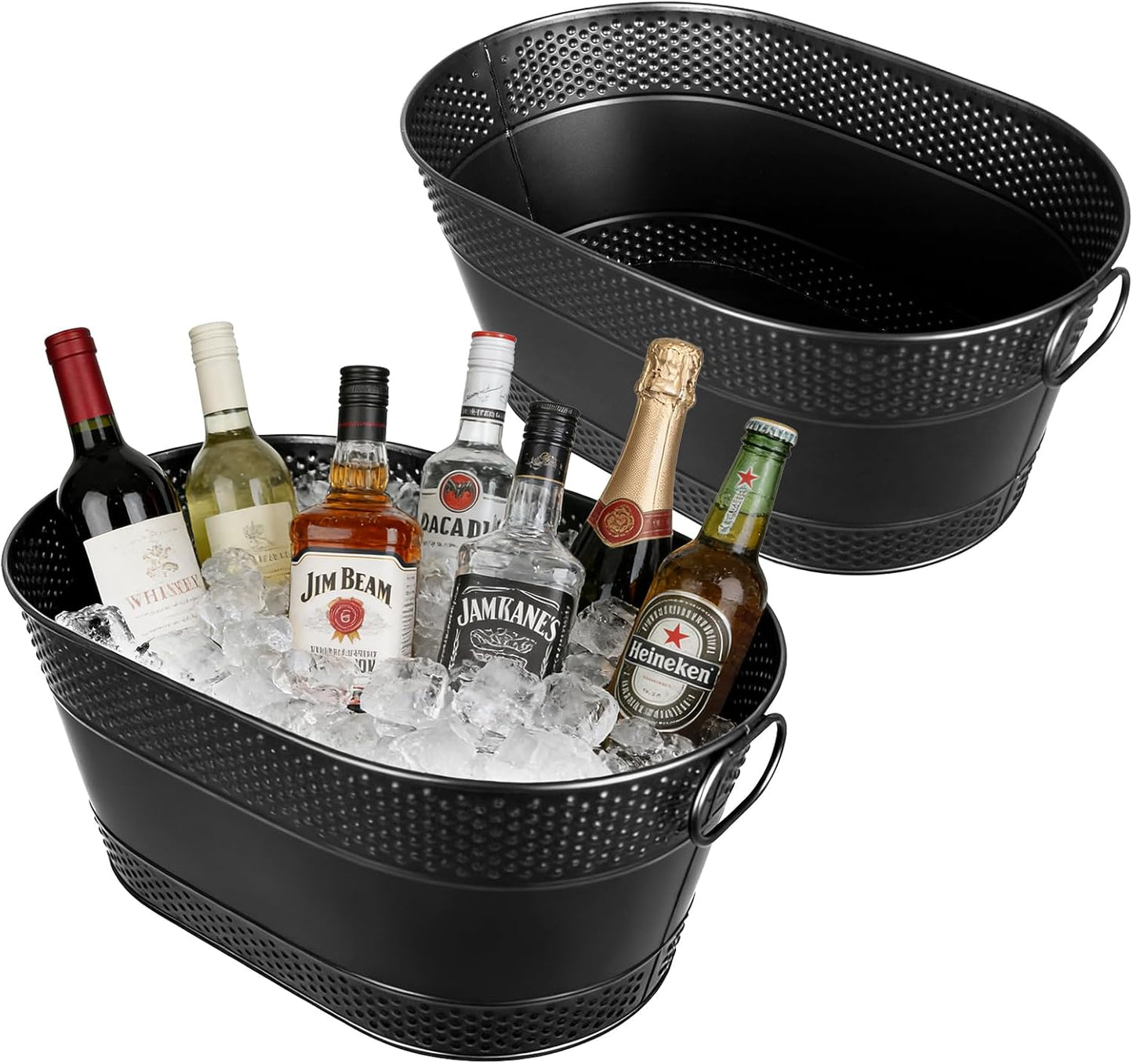 4 Gallon Galvanized Beverage Tub, 2 Pcs Heavy-Duty Ice Buckets Large Galvanized Drink Buckets with Handles for Catering Bars Parties