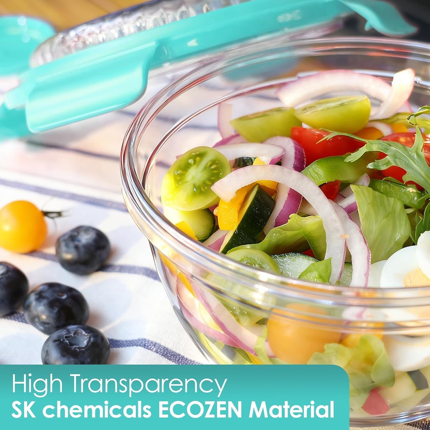 WHALEHOUSE Clear Eco-friendly SK chemicals ECOZEN Salad Container, 33OZ Portable Plastic Salad Bowls with Lid & Snack Tray, Leak-Proof Dressing Container, Reusable Fork, Lunch Box for Meal Prep (Pink)