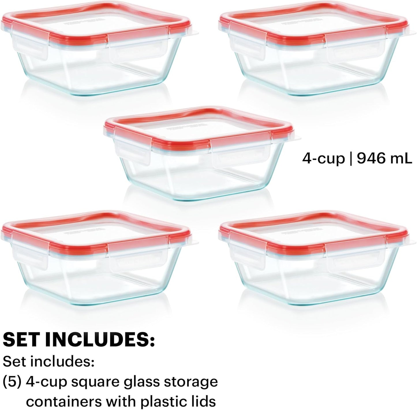 Pyrex Freshlock (4-Pack) Mixed Sized Glass Food Storage Containers Set, Airtight & Leakproof Plastic Locking Lids BPA-Free, Meal Prep Containers Set, Freezer Dishwasher Microwave Safe