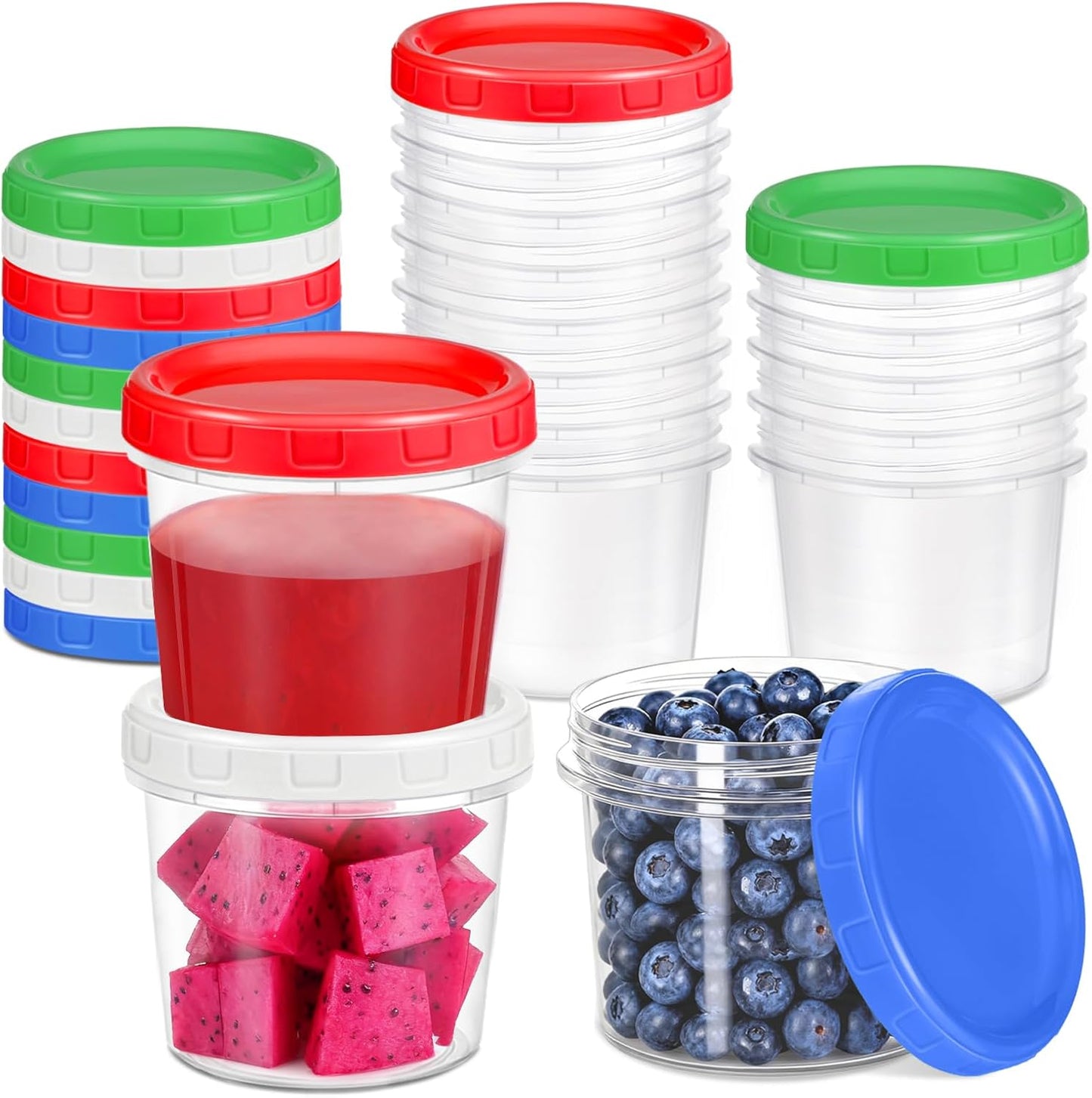 Freezer Storage Containers, 16 Pack 10 oz Plastic Food Storage Containers with Twist Top Lids, Meal Prep Containers for Soup Snack Fruit, BPA Free, Leakproof, Microwave & Dishwasher Safe