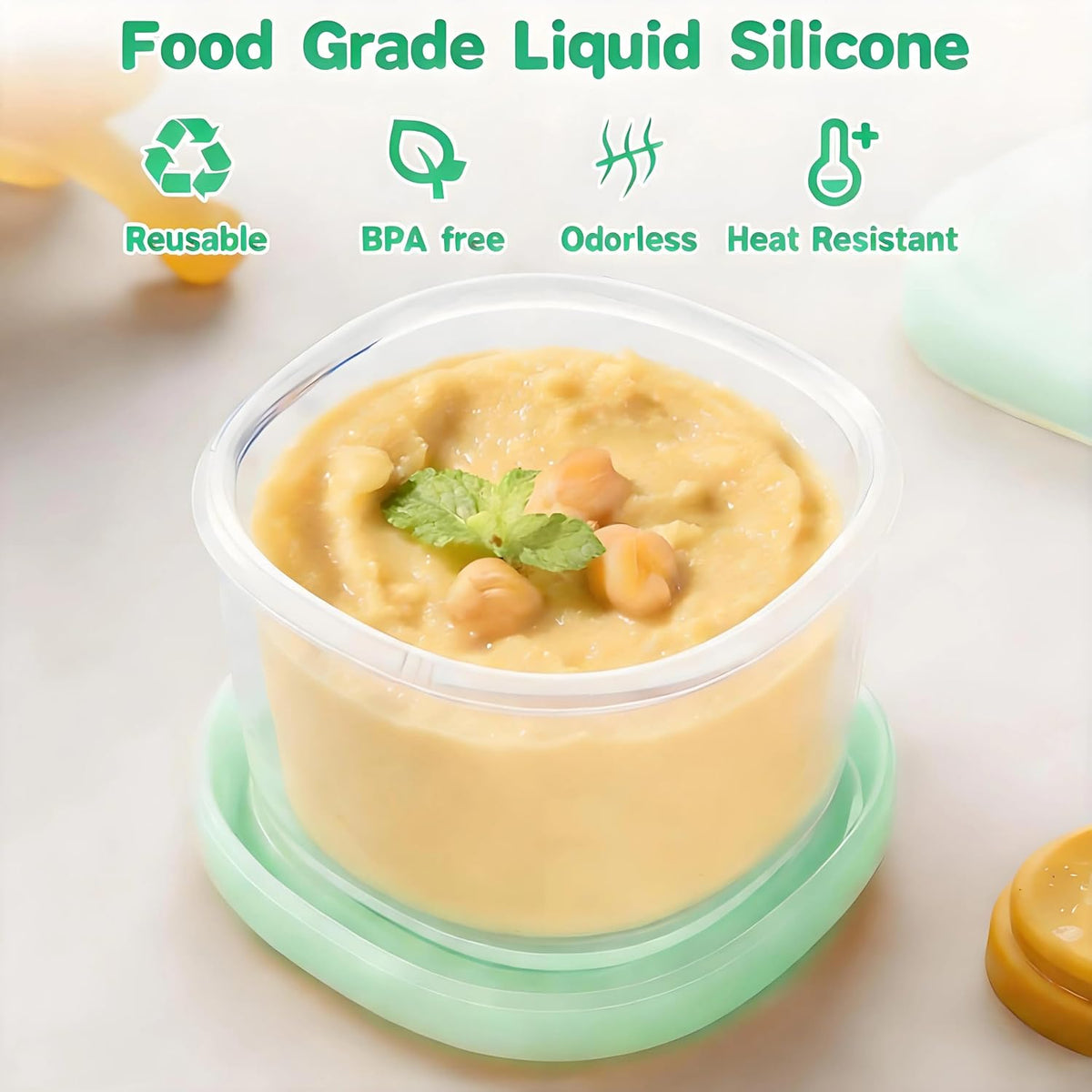 Silicone Food Storage Container with Lid, 3oz+6oz | Airtight Reusable Small Snack Containers for Babe Puree, Formula, Sauce, Fruit, Ice Cream, Freezer Box & Meal Prep