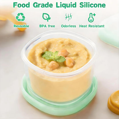 Silicone Food Storage Container with Lid, 3oz+6oz | Airtight Reusable Small Snack Containers for Babe Puree, Formula, Sauce, Fruit, Ice Cream, Freezer Box & Meal Prep