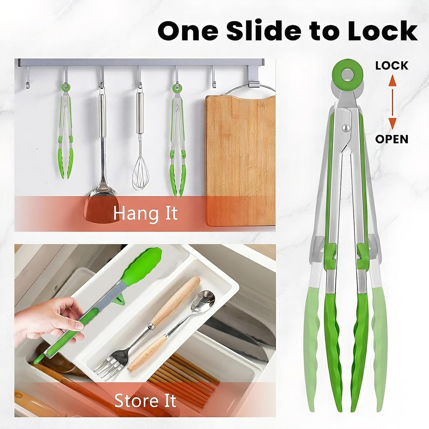 Kitchen Tongs Set of 2 (9” & 12”) – Stainless Steel & Silicone Cooking Tongs with Built-in Stand & Dishwasher Safe – Heat Resistant up to 600°F – Perfect for Grilling, BBQ, Salad & Frying