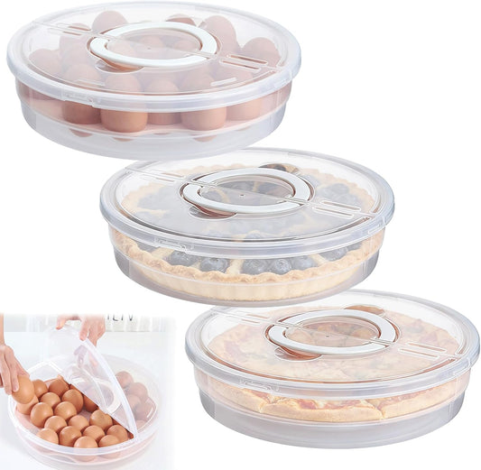Pie Carrier With Lid and Handle, 12IN Stackable Pie Carriers for Transport with Double-Layer Divider, Airtight Pizza Saver for Leftover Pizza, Pie, Cake (3PC)