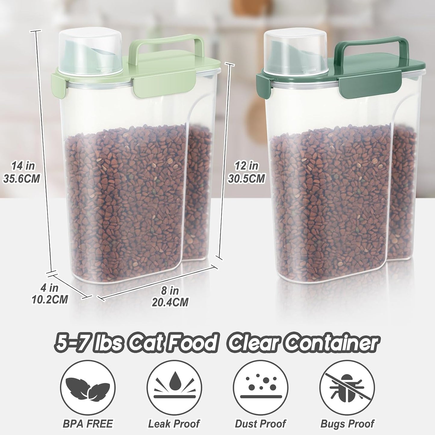 LEAWALK 5-7Lbs Dog Cat Food Storage Container with Upgraded Large Nozzle BPA-free, 4 Snap Seals Plastic Pet Food Storage Containers with Handles are Easy to Clean and Carry