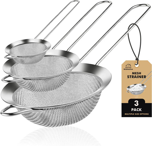 NileHome 3 Piece Stainless Steel Mesh Strainers,Silver(2.8"+4.6"+6.3")