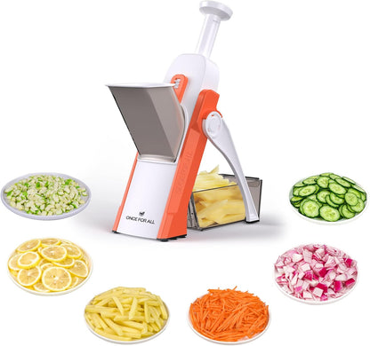 ONCE FOR ALL Safe Mandoline Slicer 5 in 1 Vegetable Chopper Food Potato Cutter, Strips Julienne Dicer Adjustable Thickness 0.1-8 mm Kitchen Chopping Artifact Fast Meal Prep (Gray)