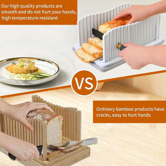 Professional Bread Slicer with Adjustable Guide, Foldable Cutter for Homemade Loafs, Bagels, Crumb Catcher Tray, Dishwasher Safe, Effortless Thick/Thin Slices