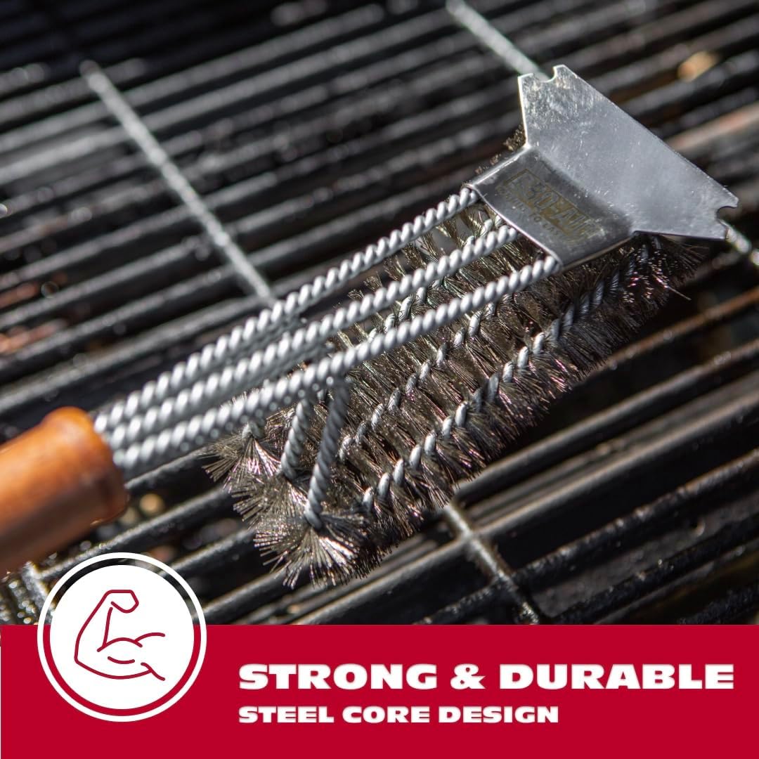 BBQ-AID Grill Brush for Outdoor Grill Bristle Free - 18" BBQ Brush for Grill Cleaning Kit - Safe BBQ Grill Cleaner Brush and Scraper - Stainless Grill Cleaning Brush for Any Grill, Grill Accessories