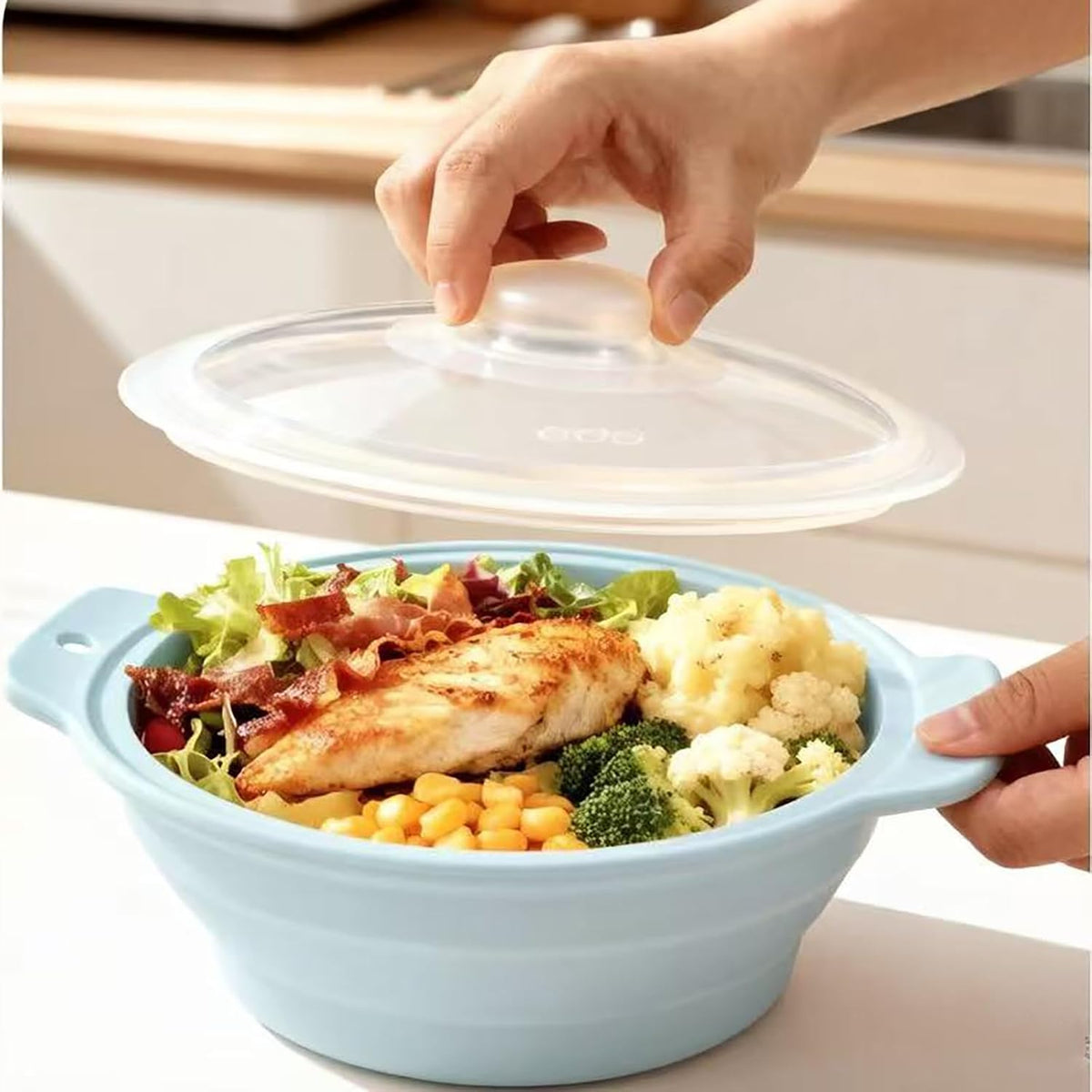 Collapsible Silicone Microwave Vegetable Steamer with Removable Steam Rack,42oz Heat-Resistant Cooker with Steam Holes,Easy to Store Freezer Dishwasher Safe,BPA Free (Grey)