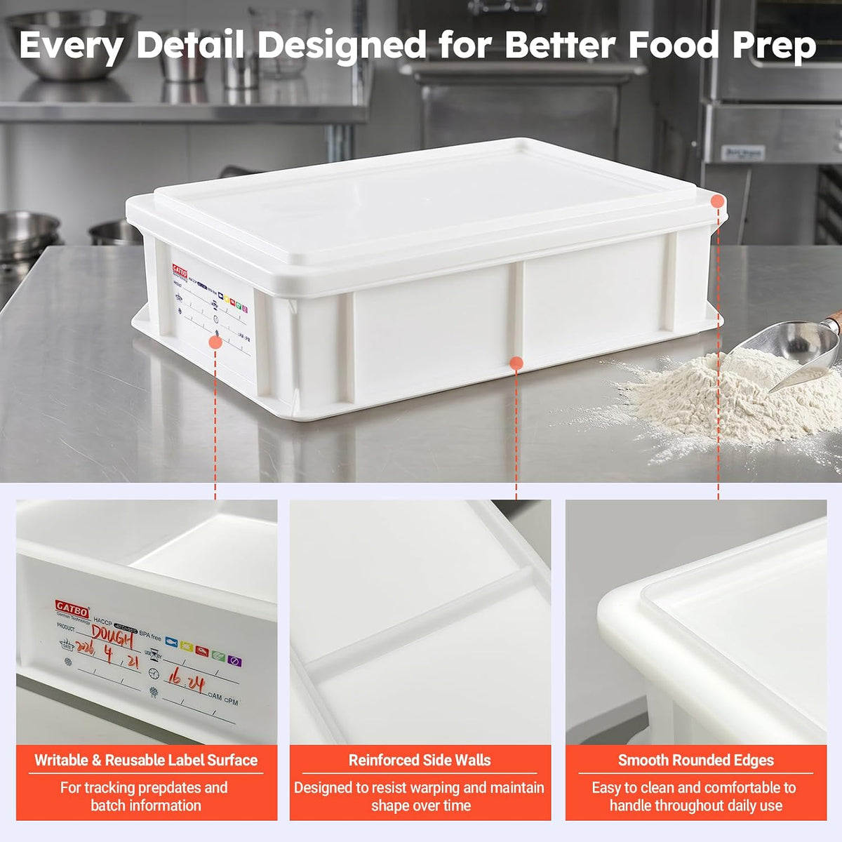 Pizza Dough Proofing Box with Lid, Commercial Food Grade Stackable Bread Proofing Container with Label Sticker & 2 Erasable Markers, BPA Free, Fits Up to 6 Dough Balls