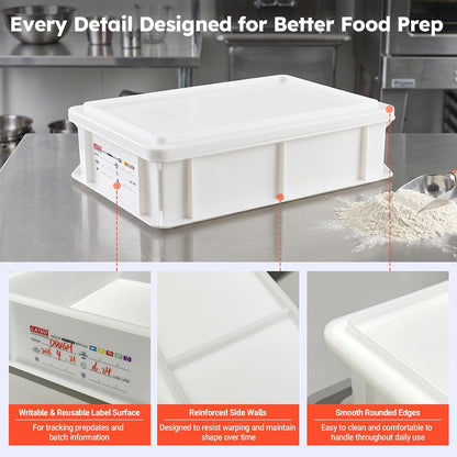 Pizza Dough Proofing Box with Lid, Commercial Food Grade Stackable Bread Proofing Container with Label Sticker & 2 Erasable Markers, BPA Free, Fits Up to 6 Dough Balls