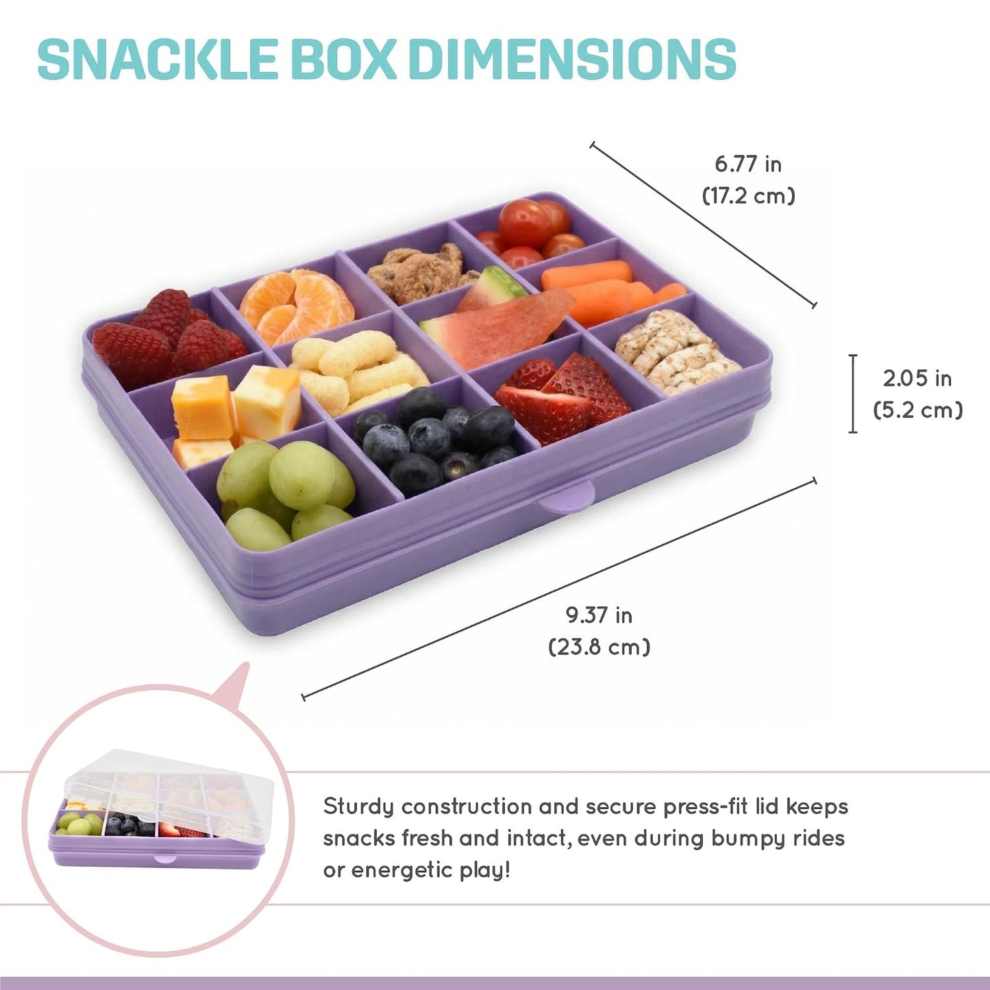 melii Snackle Box |12-Compartment Snack Container with Removable Dividers, BPA-Free Food Storage for Travel, School & On-the-Go Snacks, Kids & Family Organizer (Grey)