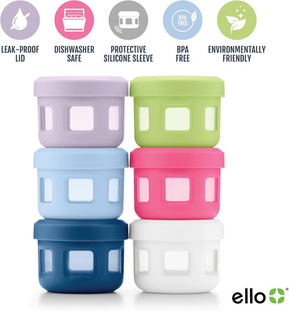 Ello Reusable Condiment Containers 4oz each with Screw-on Leak Proof Lid | Perfect for Salad Dressing Sauce Dips Lunchbox Picnic Travel Bento Box | BPA-Free | Dishwasher Safe