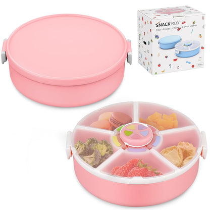 JOOPETALK Kids Reusable Rotating Snack Container with 5 Separate Compartments, Color Matching Opening Lid, BPA/PVC-Free, Dishwasher Safe, Perfect for Travel, School Lunches & On-the-Go Snacking-Purple