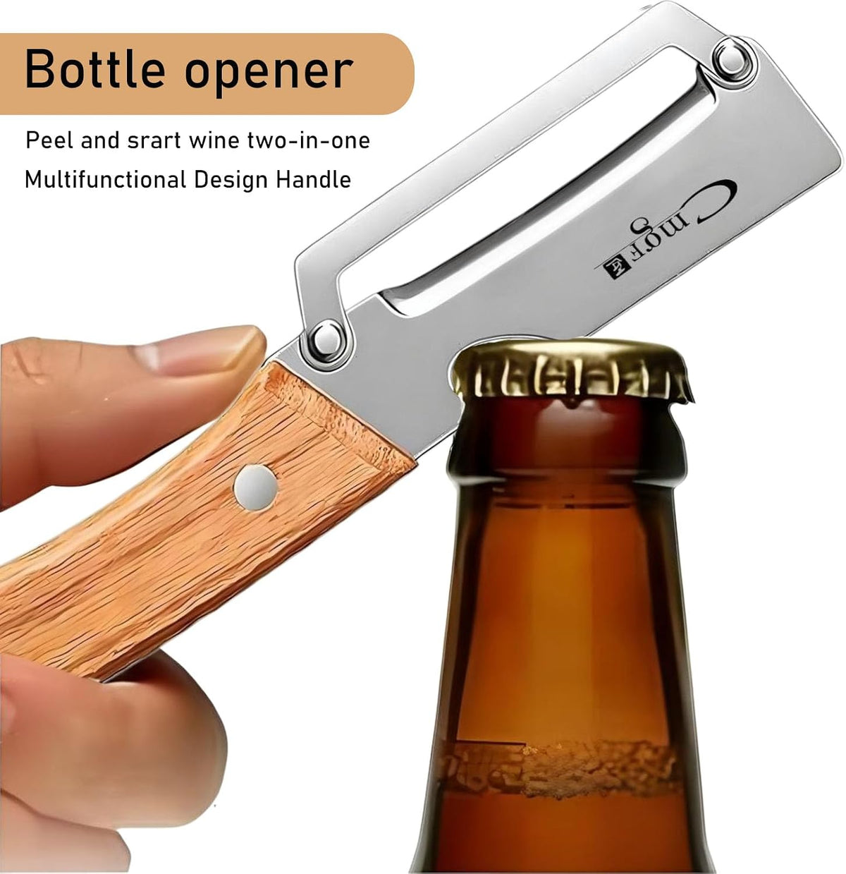 Vegetable Peeler Wooden Handle Sharp Steel Blade with Bottle Opener