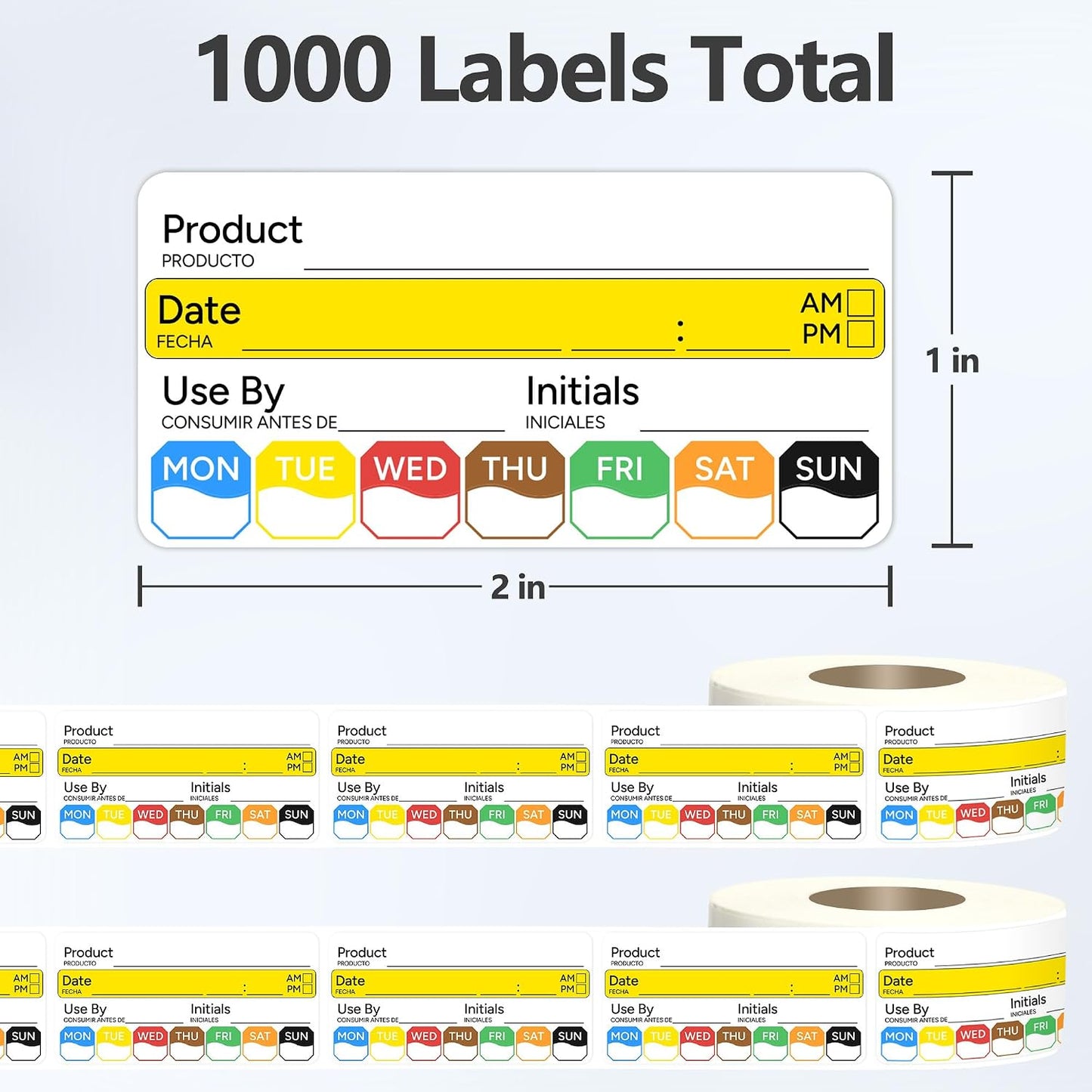 500 Pcs 1 inch X 2 inch Restaurant Quality Shelf Life Food Rotation Labels, Self-Adhesive Removable for Reusable Containers, Food Safety Date Sticker, Leftover Labels (1 * 2in-500pc-Yellow6)