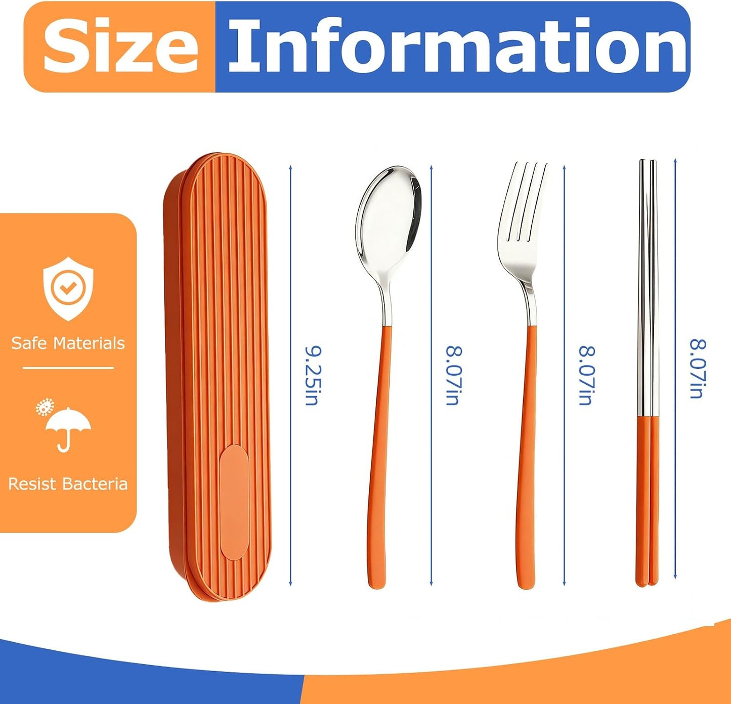 3-Piece Reusable Cutlery Set with Case - Stainless Steel, Heart-Shaped, Includes Chopsticks, Knife, Fork, Spoon, Travel & Camping (ORANGE)