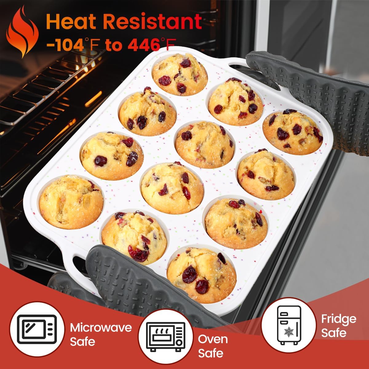 CAKETIME Mini Muffin Pan, Metal Reinforced Frame Mini Cupcake Pans 24 Cups Nonstick Muffin Silicone Molds with Handle for Baking Muffins, Cupcakes, Egg Bites 2 Pack