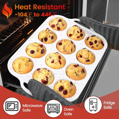 CAKETIME Mini Muffin Pan, Metal Reinforced Frame Mini Cupcake Pans 24 Cups Nonstick Muffin Silicone Molds with Handle for Baking Muffins, Cupcakes, Egg Bites 2 Pack