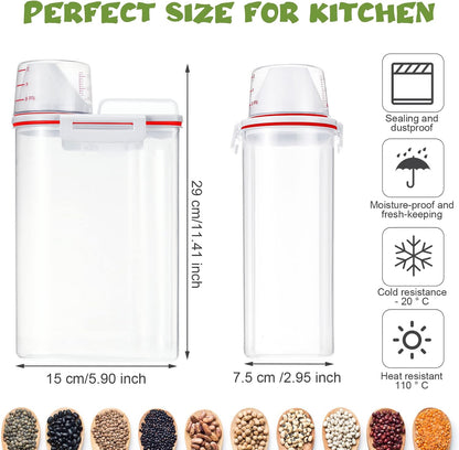 Cereal Containers Set 4 Pcs Airtight Food Storage Container with Measuring Cup Dispenser Plastic Storage Containers with Lids for Rice Oatmeal Flour Grain & Pet Cat Dog Food Container, 2.5 L