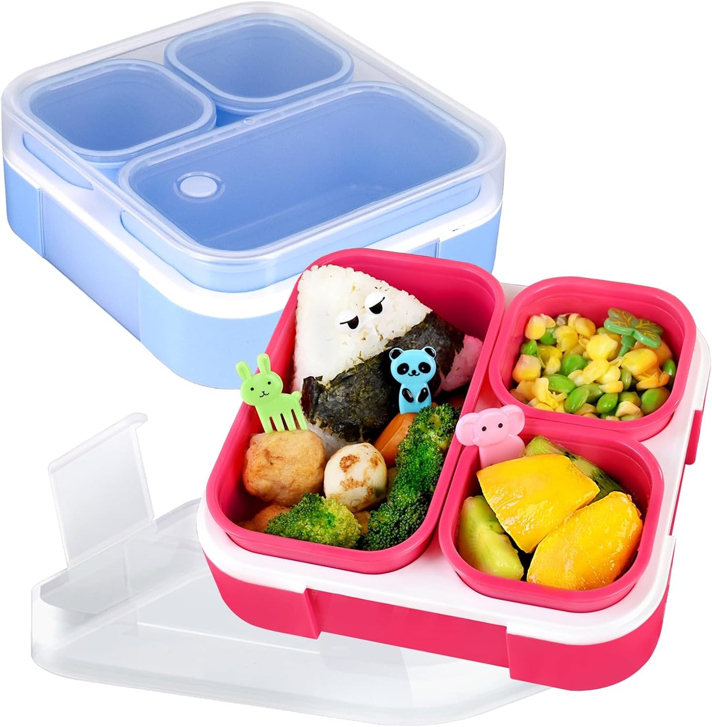 Genteen Bento Box for Kids, Kids Lunch Box with 3 Removable Compartments, Toddler Baby Lunch Box for Daycare, School, Leak-proof Lunch Snack Portion Container, Ideal Portion Size for Ages 3 to 7- Blue
