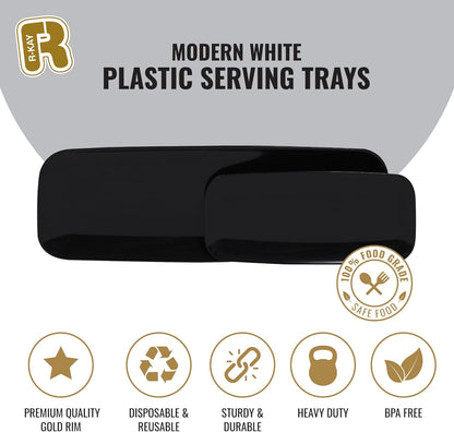 R-kay 4 Pack White Plastic Serving Trays for Party - White Serving Tray 17 by 6.5 in - Rectangular Heavy Duty Dessert Trays for Food