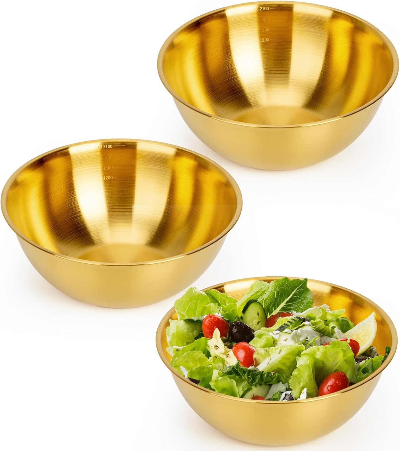 3-Piece Stainless Steel Mixing Bowls (7.1") Metal Bowl Set with Measurement Marks, Dishwasher Safe & Stackable - Perfect for Baking, Salad Making, Meal Prep and Kitchen Use