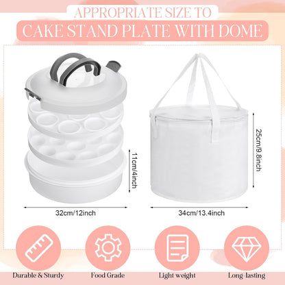 Vesici Set of 3 12'' Round Pie Holder Insulated Thermal Casserole Carriers for Hot or Cold Food 2 Pcs Plastic Cake Container with Lid Handle Portable Cake Carriers for Transport Cupcake Pie Pastry
