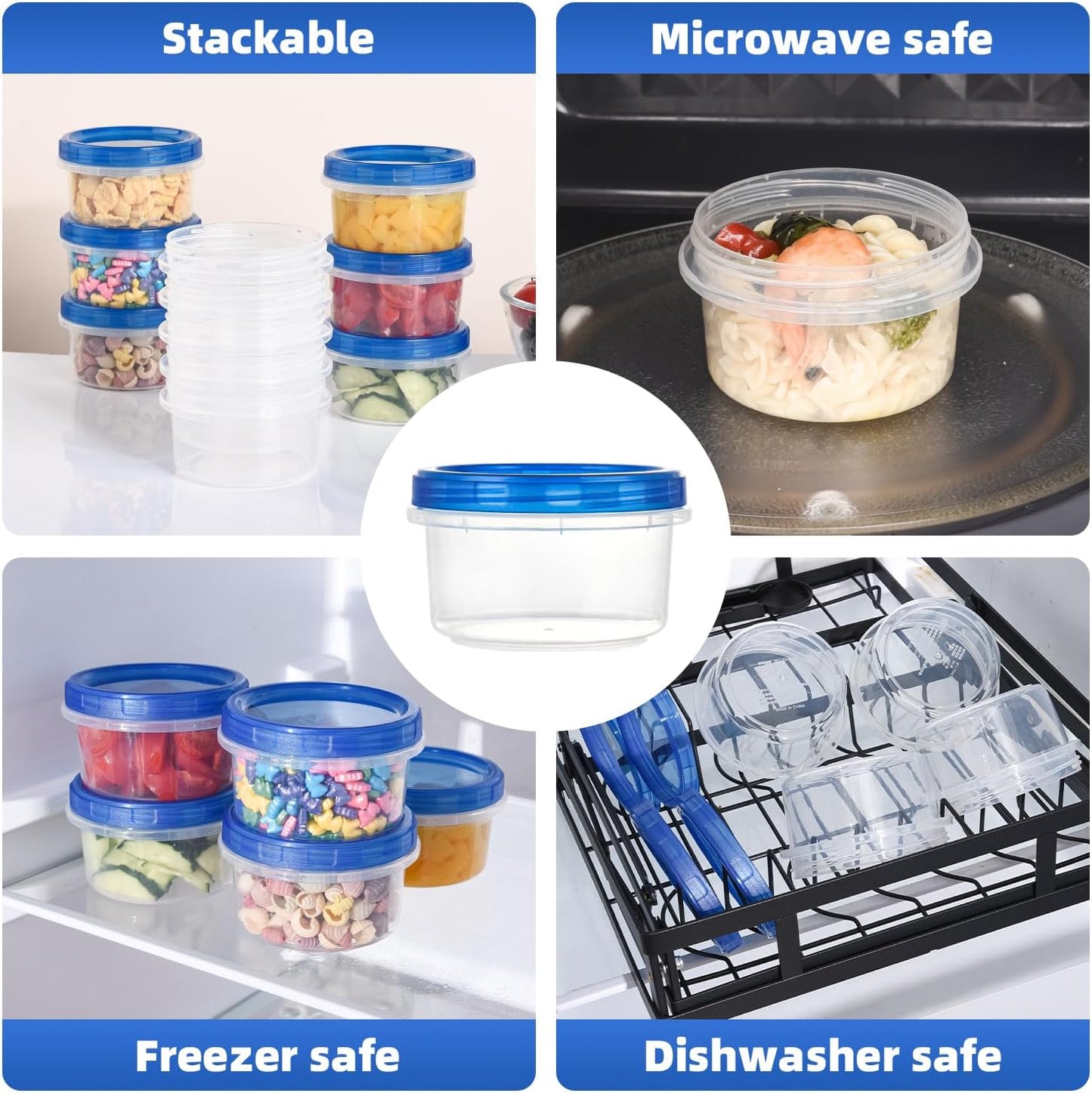 Heavy Duty Airtight Plastic Containers with Twist Top Lids, Stackable Freezer Containers for Lunch, Salad, Soup, Leftover, Ice Cream, BPA Free [6 Pack-32 oz]