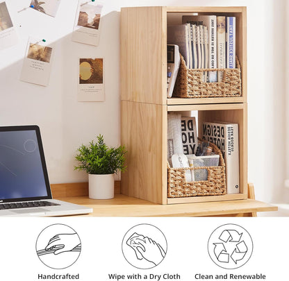 OIAHOMY Pantry Baskets for Organizing, Paper Rope Baskets with Built-in Handles, Wicker Storage Bins for Shelves, 2 Pack-Yellow