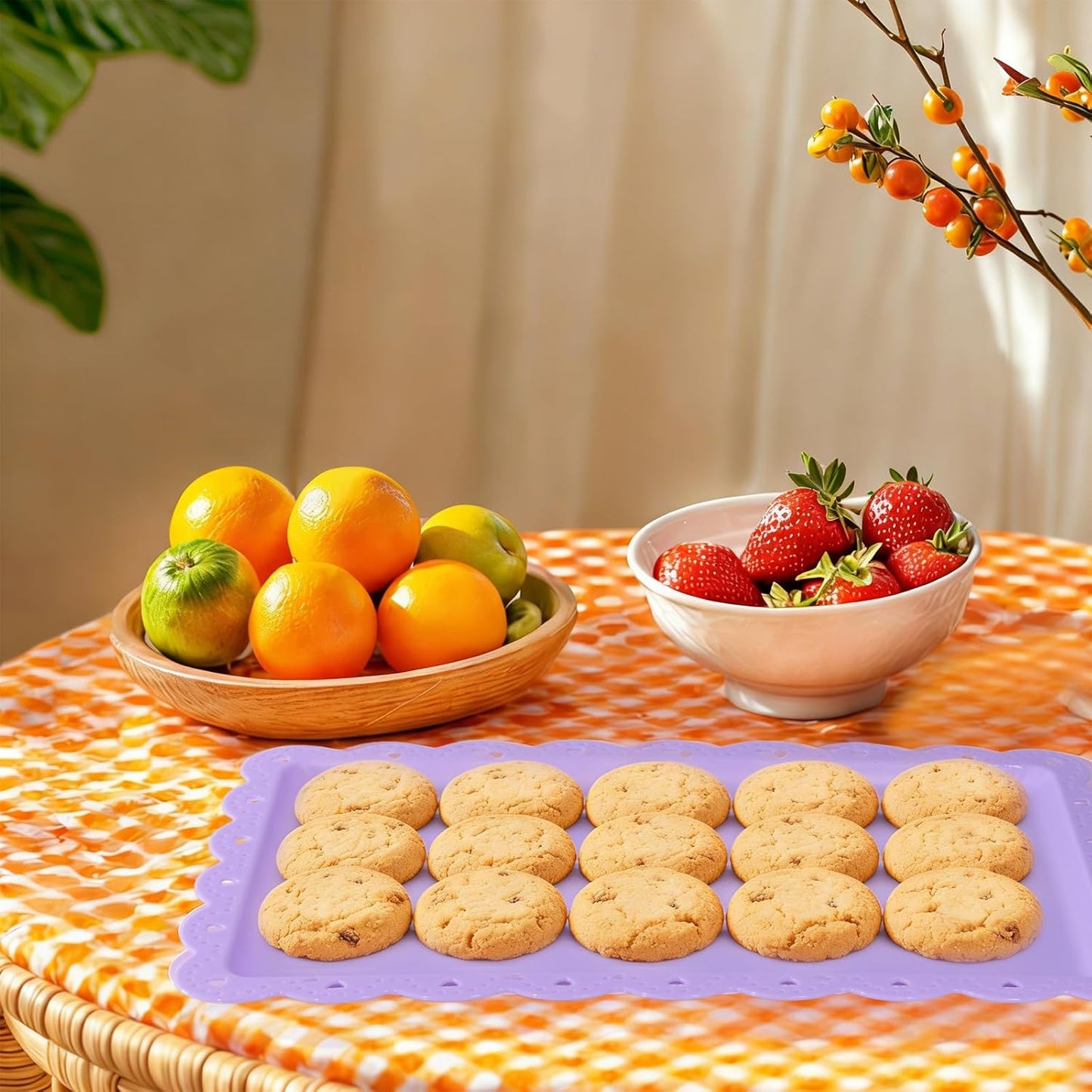 Set of 6 Plastic Serving Trays Food Tray - 14" x 9" Rectangle Serving Platter for Party Cafeteria Kitchen Restaurant , Small Flat Trays for Dessert Fruit Cookie Snack (6, White)