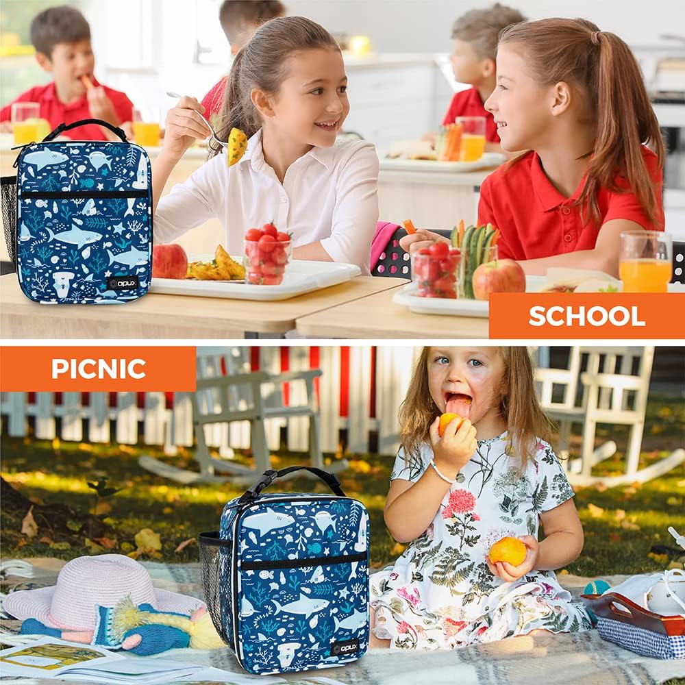opux Premium Insulated Lunch Box, Soft School Lunch Bag for Kids Boys Girls, Leakproof Small Lunch Pail Men Women Work, Reusable Compact Cooler Tote Lunchbox for Office Adult, Black