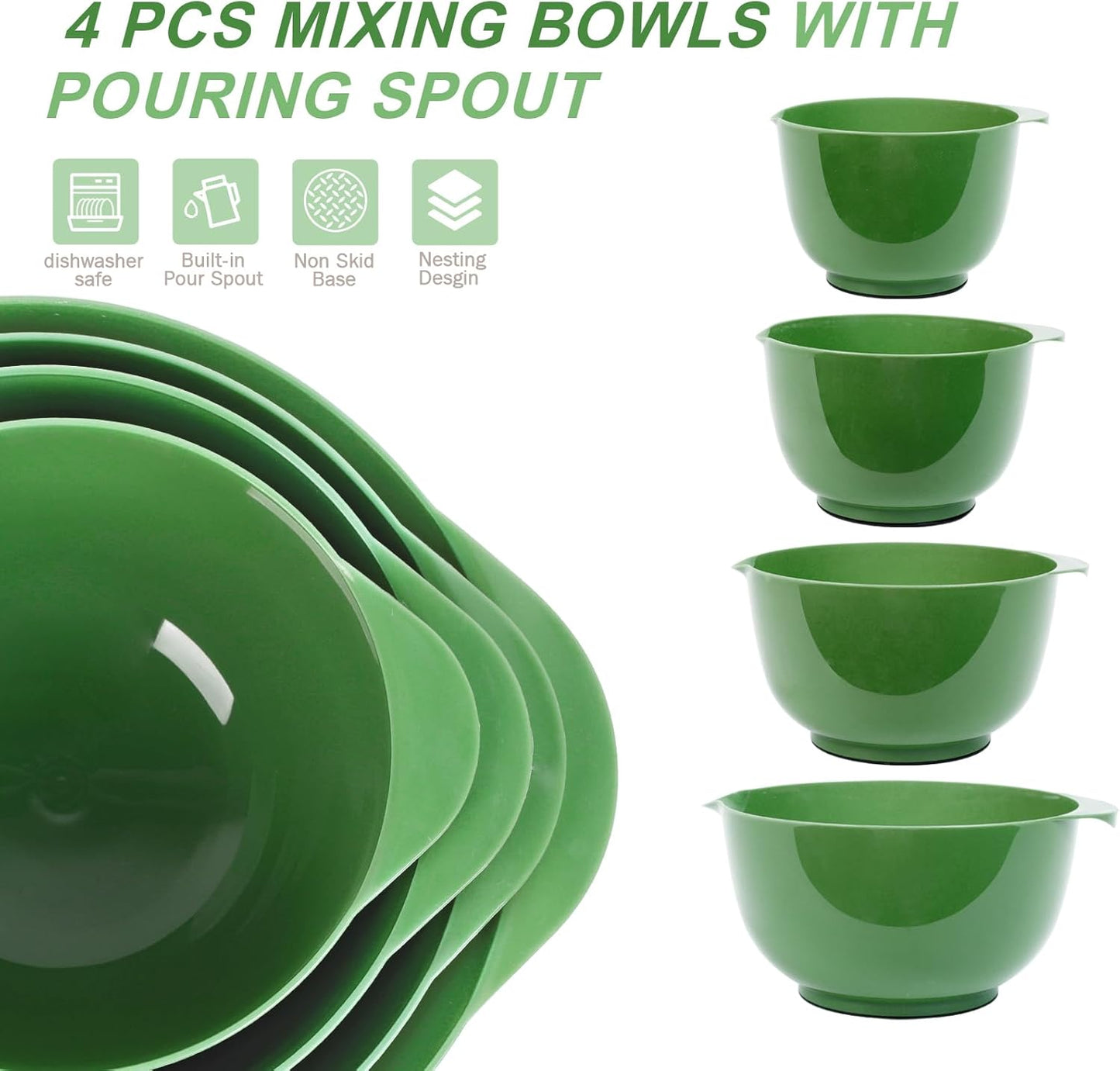 BoxedHome Nesting Plastic Mixing Bowl Set With Pour Spout, Microwave and Dishwasher Safe, BPA free Non-Slip Base, Set of 4 Size 1.7, 2.5, 3.5 and 4.5qt, Great for Prepping, Baking, Cooking (Dark Blue)