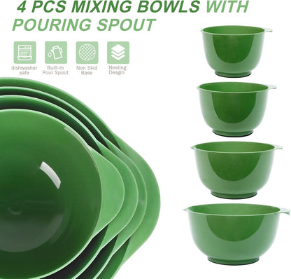 BoxedHome Nesting Plastic Mixing Bowl Set With Pour Spout, Microwave and Dishwasher Safe, BPA free Non-Slip Base, Set of 4 Size 1.7, 2.5, 3.5 and 4.5qt, Great for Prepping, Baking, Cooking (Dark Blue)