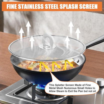 3-Pack Splatter Screens for Frying Pan - 10", 11.5", 13" Stainless Steel Grease Splatter Guard with Foldable Knob, Ultra-Fine Mesh, Rust-Free - No Oil Mess, No Burns, Ultra Fine Mesh