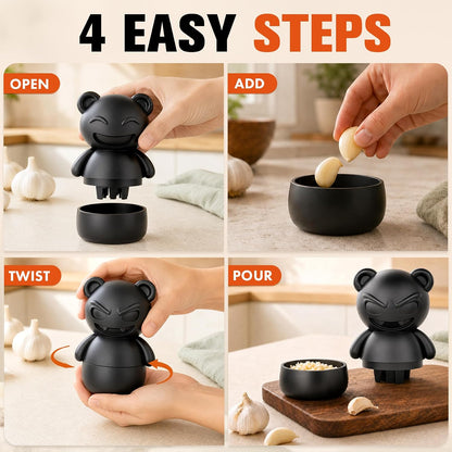 Demon Bear Garlic Crusher, Goth Halloween Rotary Mincer for 1-3 Cloves