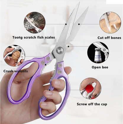 Heavy Duty Sharp Kitchen Scissors, Dishwasher Safe, Cooking Shears for Meat, Chicken, Fish, Poultry, Herb, Bread (Red)