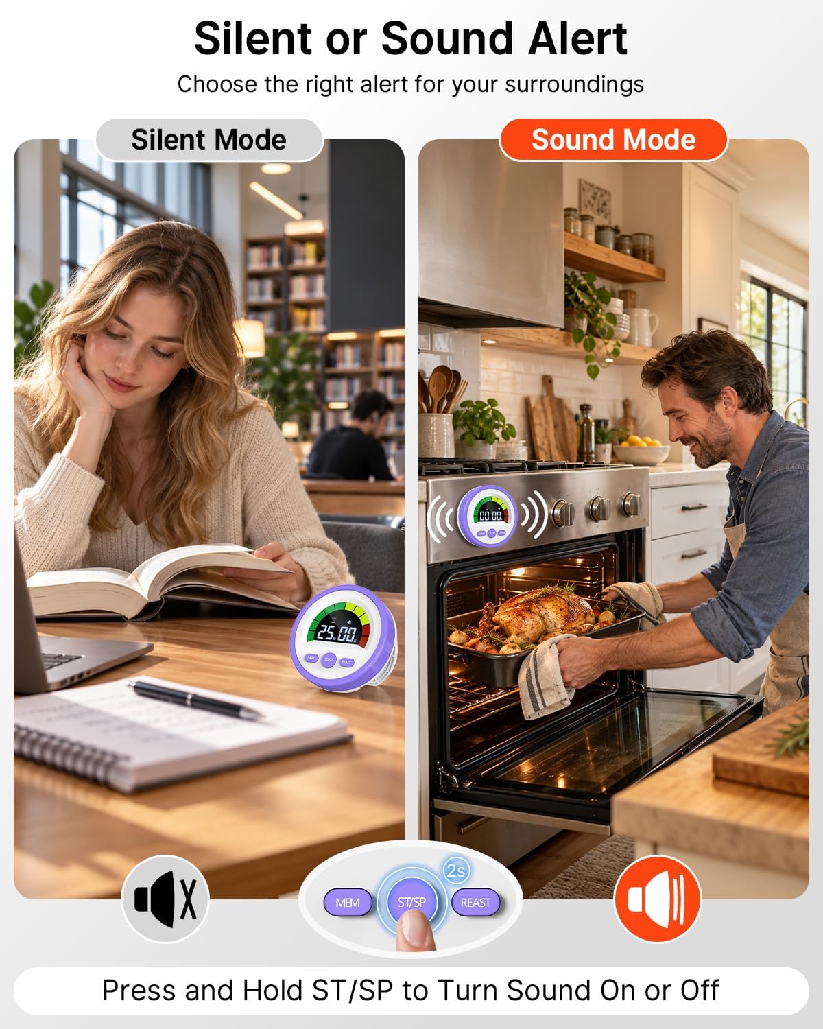 Digital Magnetic Kitchen Timer for Cooking, Rechargeable, Loud Alarm