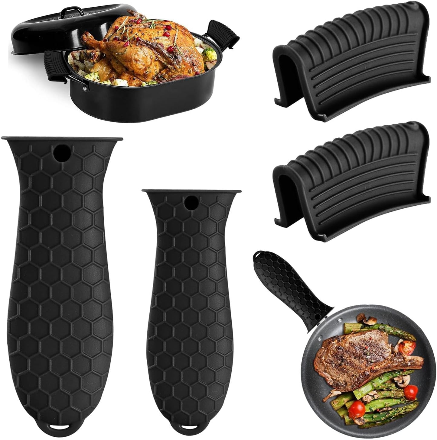 4 Pack Silicone Hot Handle Holder Cover Cast Iron Handle Cover Silicone Pot Holders Heat Resistant Assist Pan Handle Sleeve Non-Slip Pot Handle Covers for Cast Iron Skillet Metal Pan(Black)